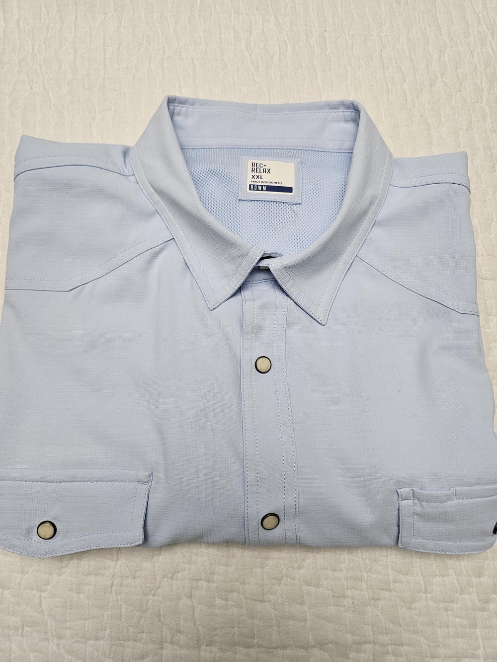 Rown Rec+ Relax Men's Light Blue Classic Button-Down Shirt, XXL large.